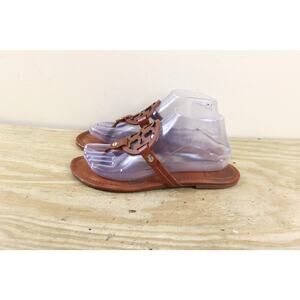 Tory Burch Flip Flops 8.5M Brown Leather Miller Sandals Roya Thong Flats Shoes